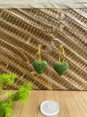 Koru Inspired Gold And Olive Large Puff Hearts