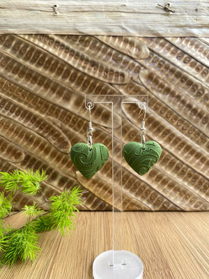 Koru Inspired Silver And Olive Hearts