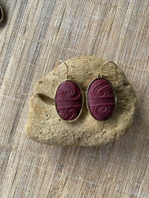 Koru Inspired Maroon Gold Toned Ovals