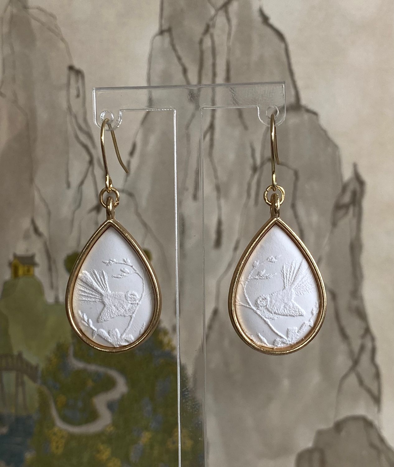 Piwakawaka Gold Toned Ivory Large Drops