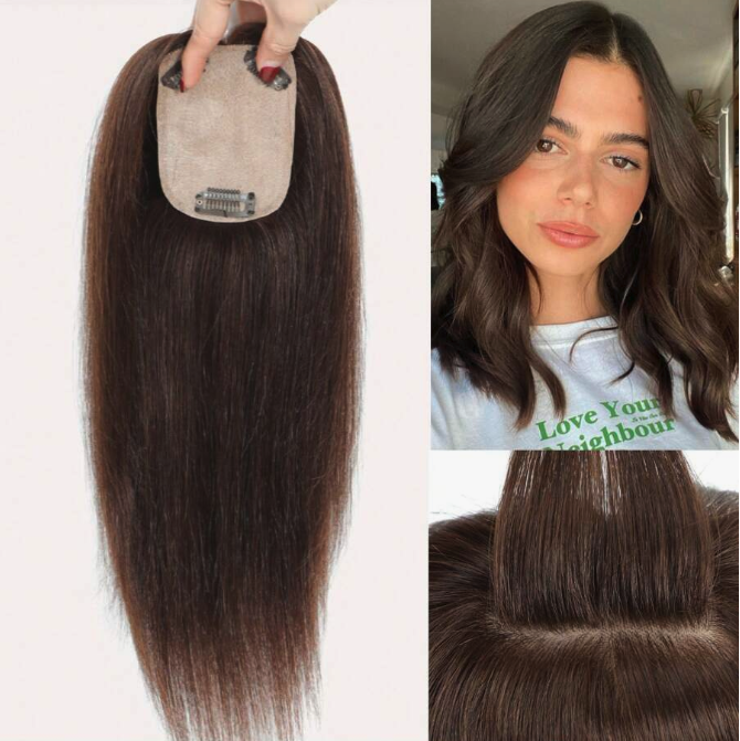Light Brown Human Hair topper straight - 12 inch