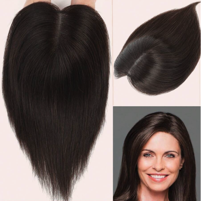 Dark Brown Human Hair topper straight - 12 inch
