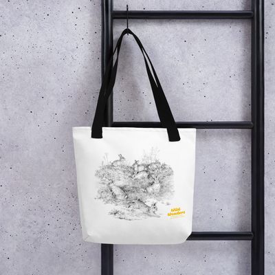 White Tote Bag with Aleksandra Michalska-Szwagierczak’s beautiful rabbit illustration for our ‘Wild Wonders, an anthology of short nature stories for children’