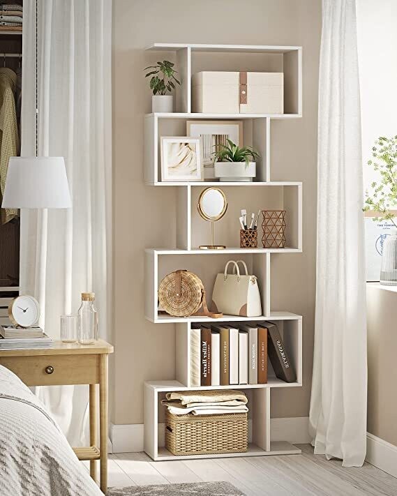 VASAGLE Bookcase, 6 Tier Shelving Unit, Storage Cabinet, Room Divider, for Living Room, Bedroom, Office, Modern Style, White LBC61WT