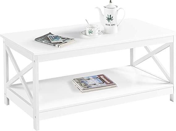 Yaheetech Modern Wooden Living Room Coffee Table X Leg with 1 Open Storage Shelf Living Room Furniture Office Bedroom White 100 x 54.5 x 45 cm