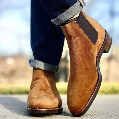 Men&#39;s Suede Leather Slip On Chelsea Boots for Winter|Casual|Fashion|High Ankle|Biker|Outdoor Comfort with TPR Sole Flexiblity