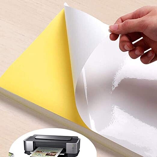 A4 Size Self Adhesive Sticker Paper for Inkjet Laser Printer -  Paper Glossy White (100 sheets)