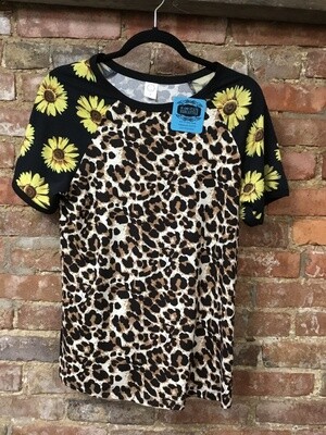 Sunflower and Leopard Half Sleeve Top