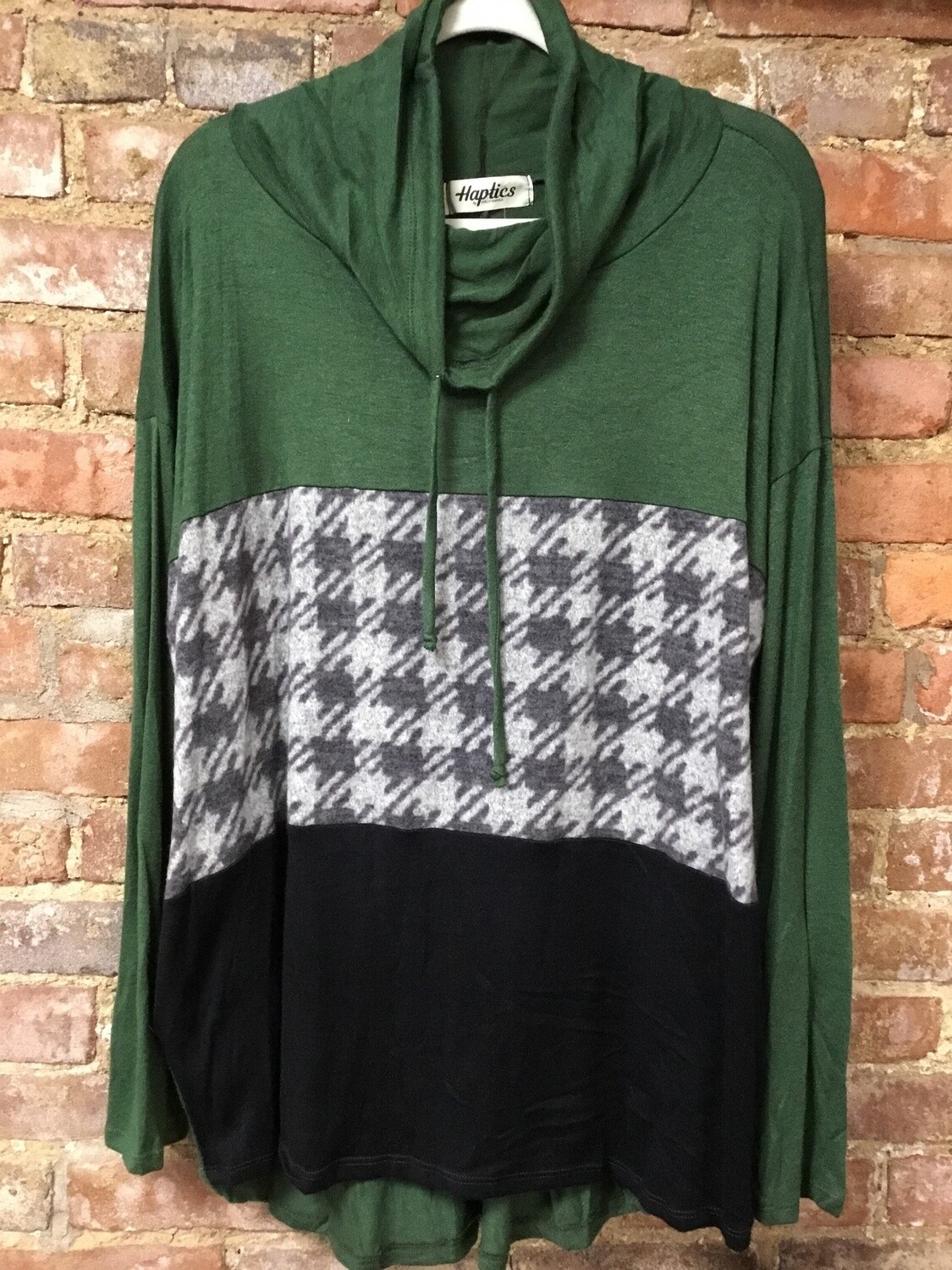 Olive Grey &amp; Blk Houndstooth Hood Top