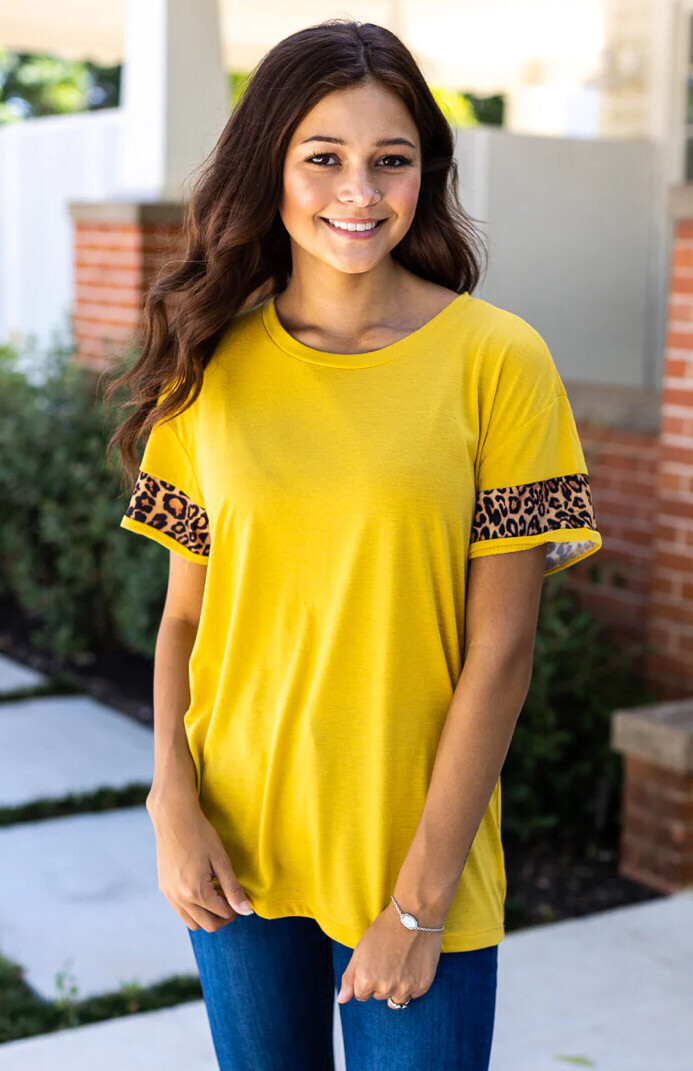Yellow &amp; Leopard Ringer Tee