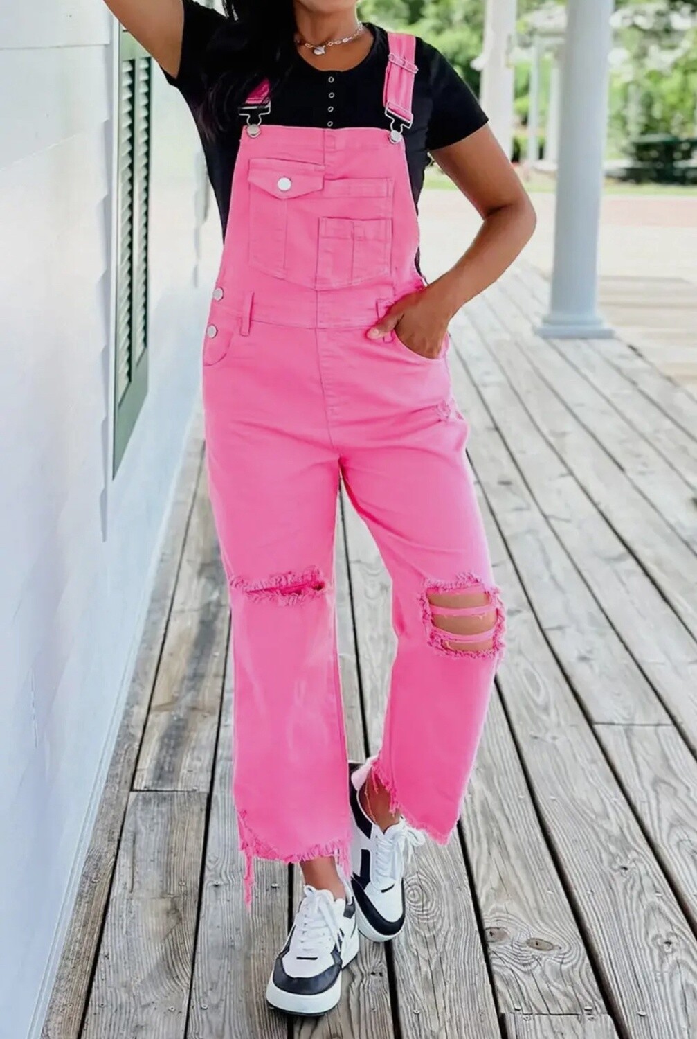 Pirouette Pocketed Wide Leg Distressed Denim  Overalls