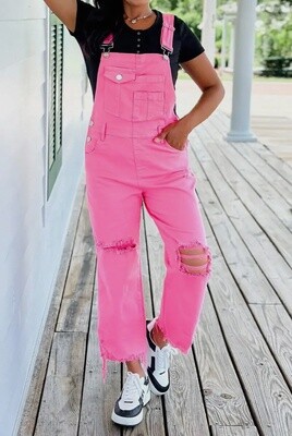 Pirouette Pocketed Wide Leg Distressed Denim  Overalls
