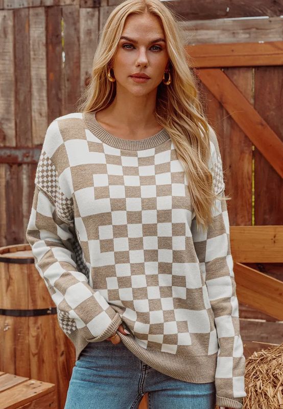 Khaki Checkered Sweater
