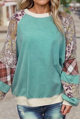 Plaid Paisley Mix Printed Long Sleeve Top