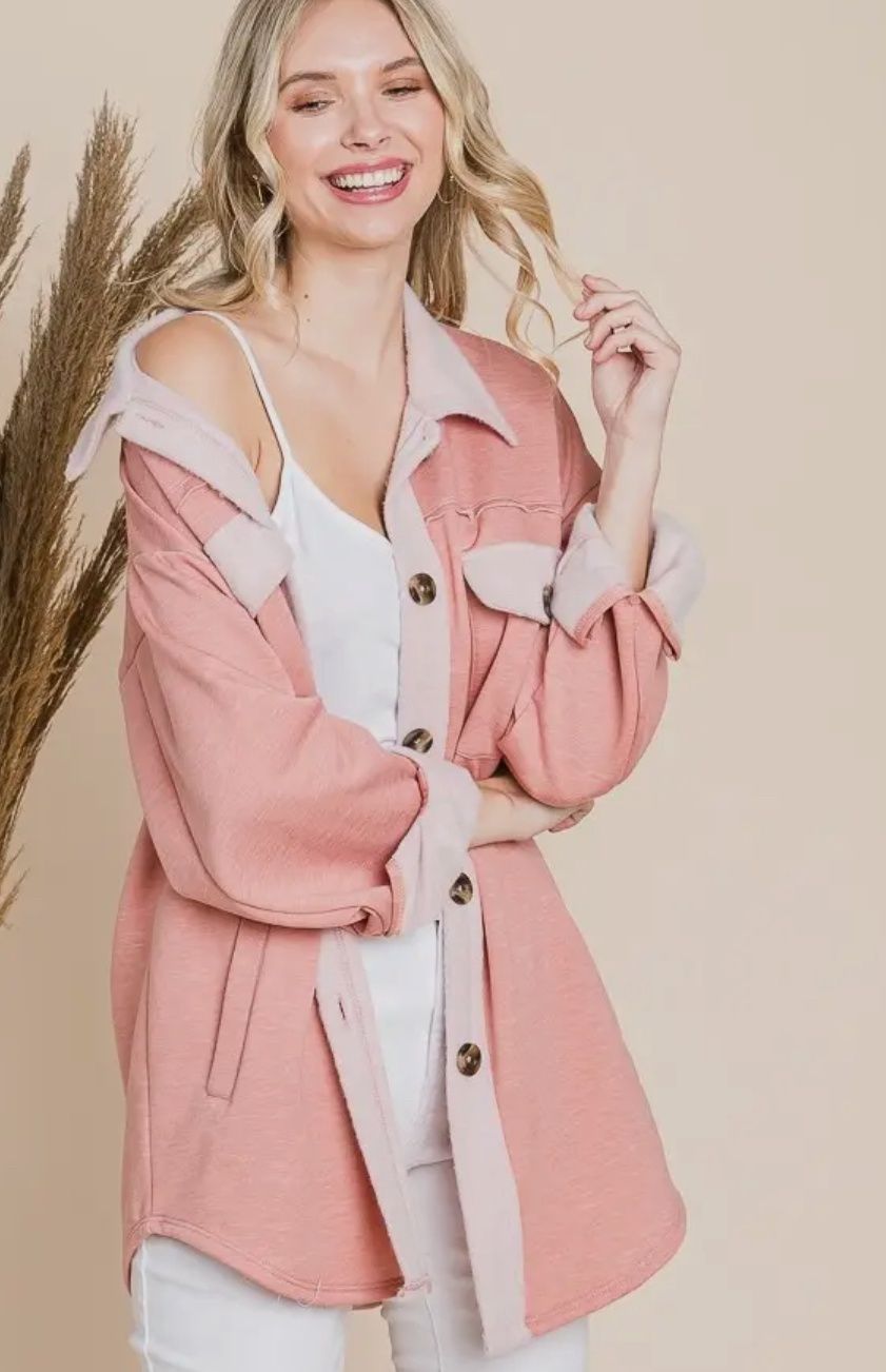 Vintage Blush Solid Flap Pocket Jacket, Size: Small