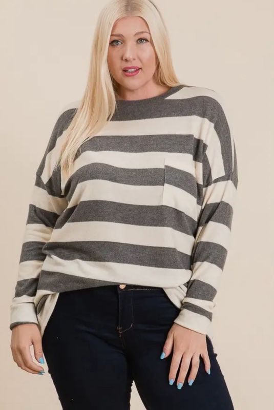 Taupe Striped Long Sleeve Top