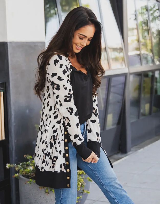 Animal Print Snap Cardigan