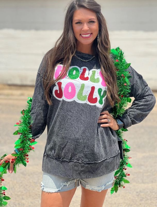 Holly Jolly Glitter Black Mineral Sweatshirt