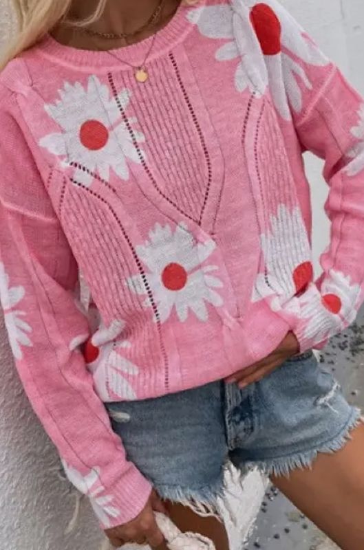 Floral Knitted Pink Sweater