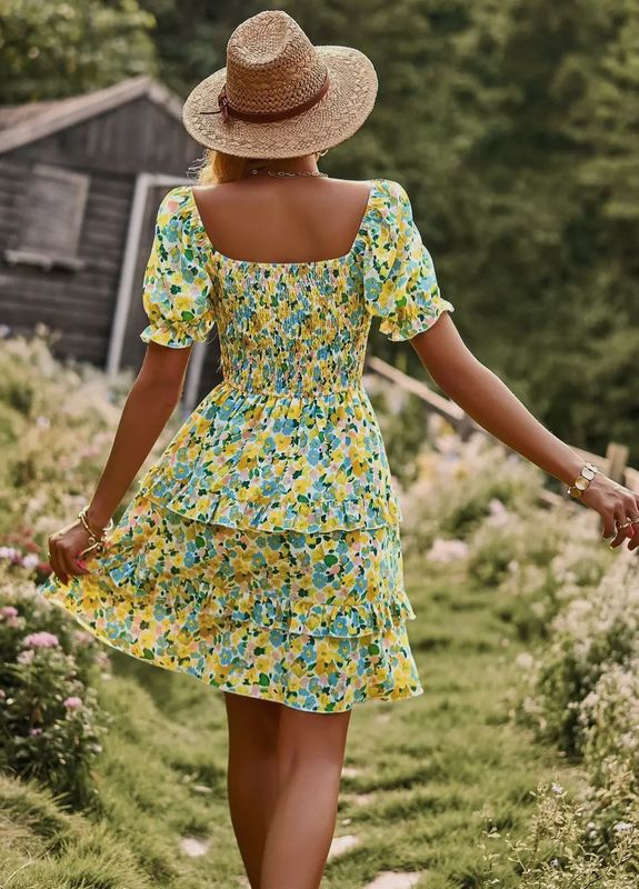 Floral Smocked Off Shoulder Dress Yellow Floral