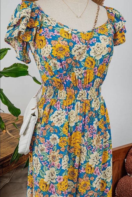 Floral Shirred Cut Out Waist Jumpsuit