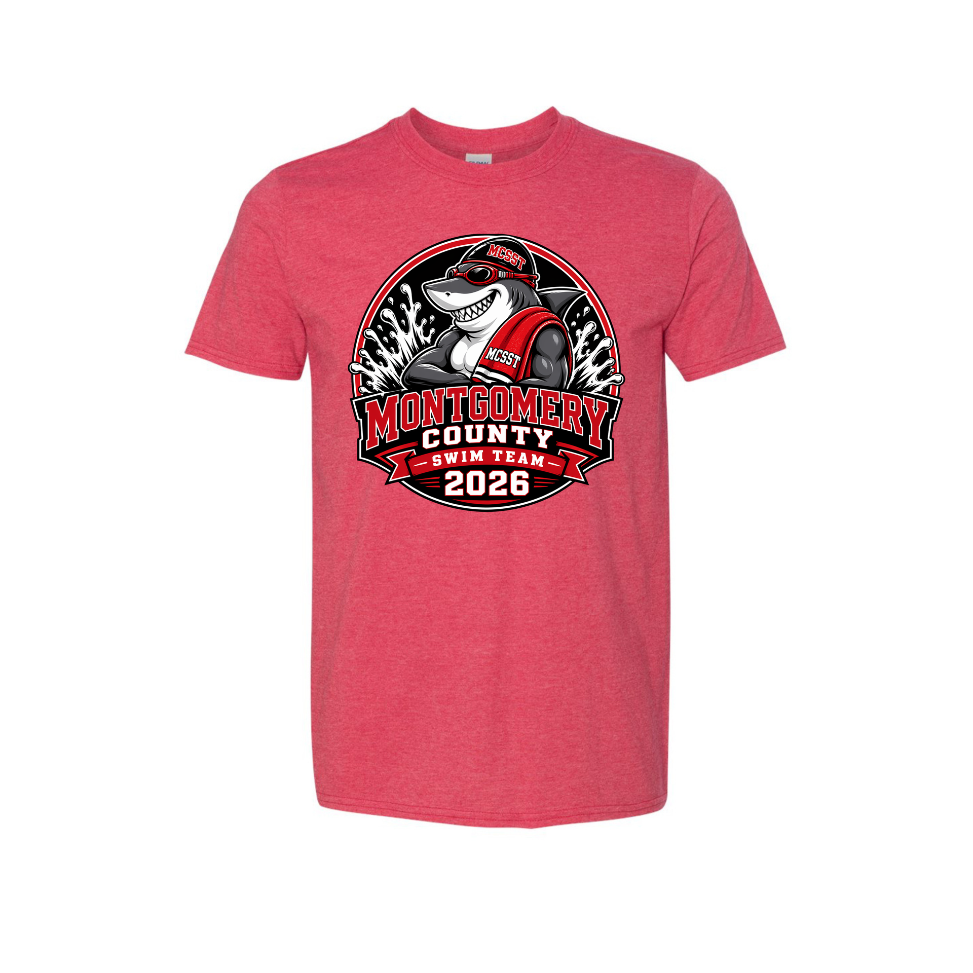 Montgomery County Sharks, Size: Small, Style: Red t-shirt