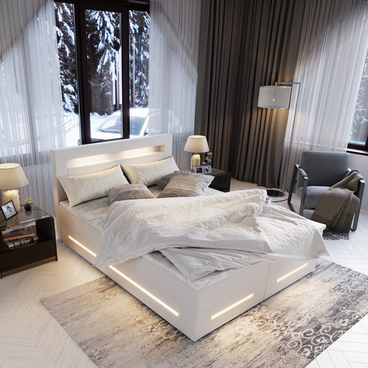Somerset Lift Up Storage Bed S017, LED Light: White