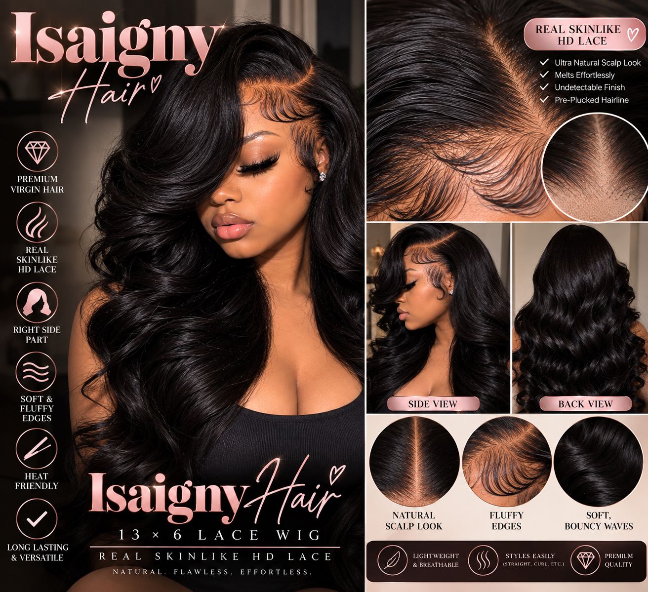 Isaigny Hair | 18-Inch Real Skinlike HD Lace Wig – 13×6 Closure