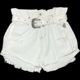 White Belted Denim Shorts w/ Paper Bag Waist