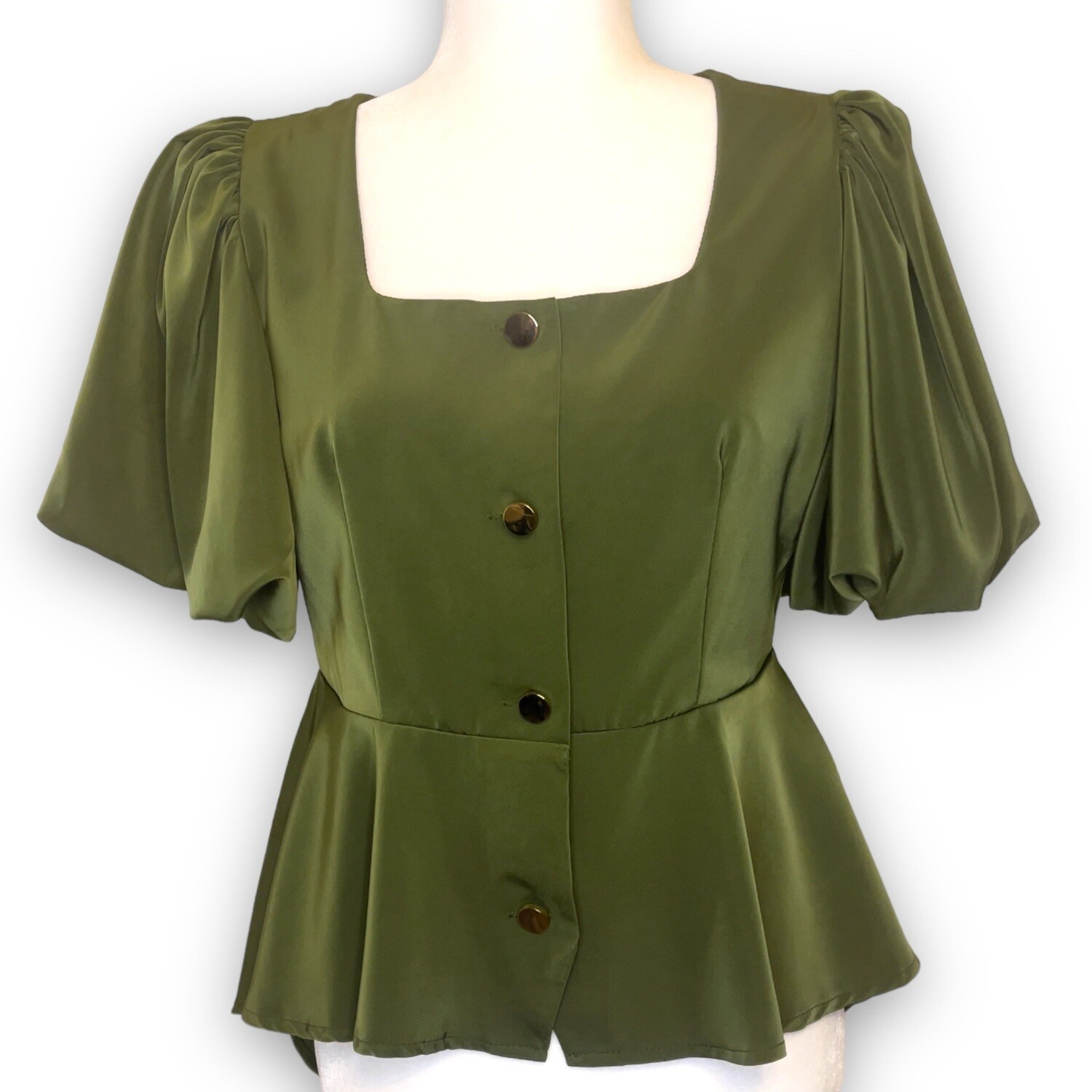 Olive Green Blouse w/ Gold Buttons