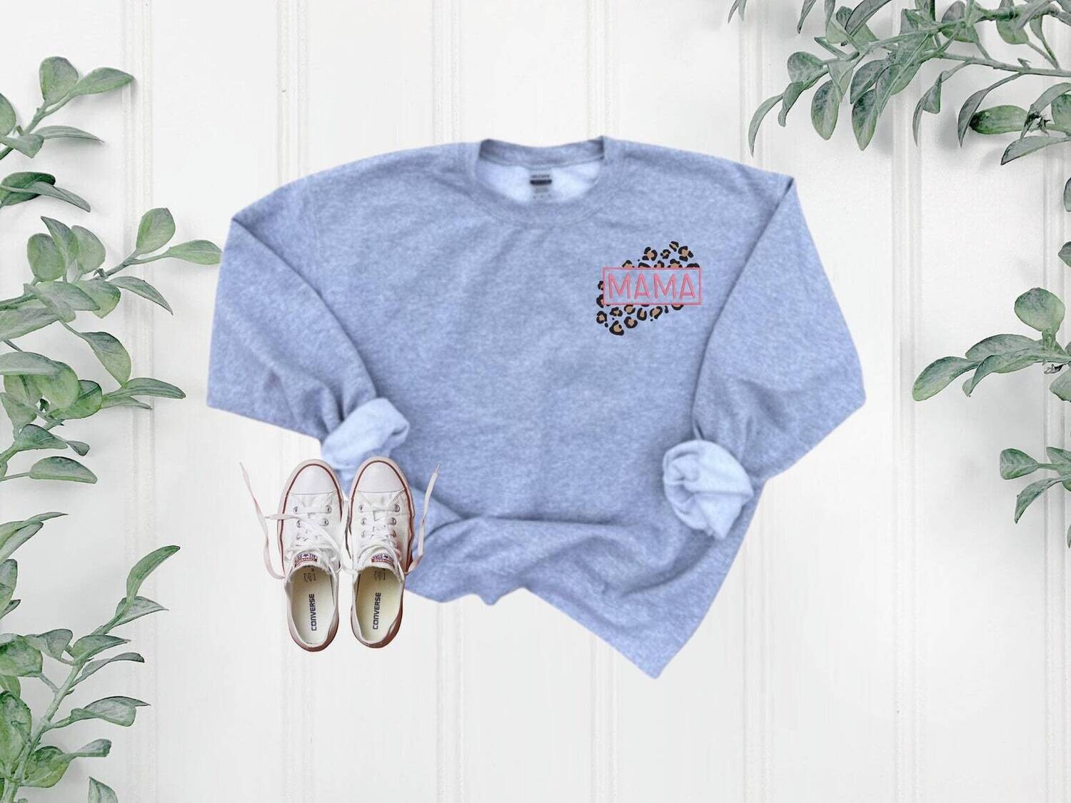 Mama Adult Embroidered Sweatshirt, Leopard Mama Sweatshirt