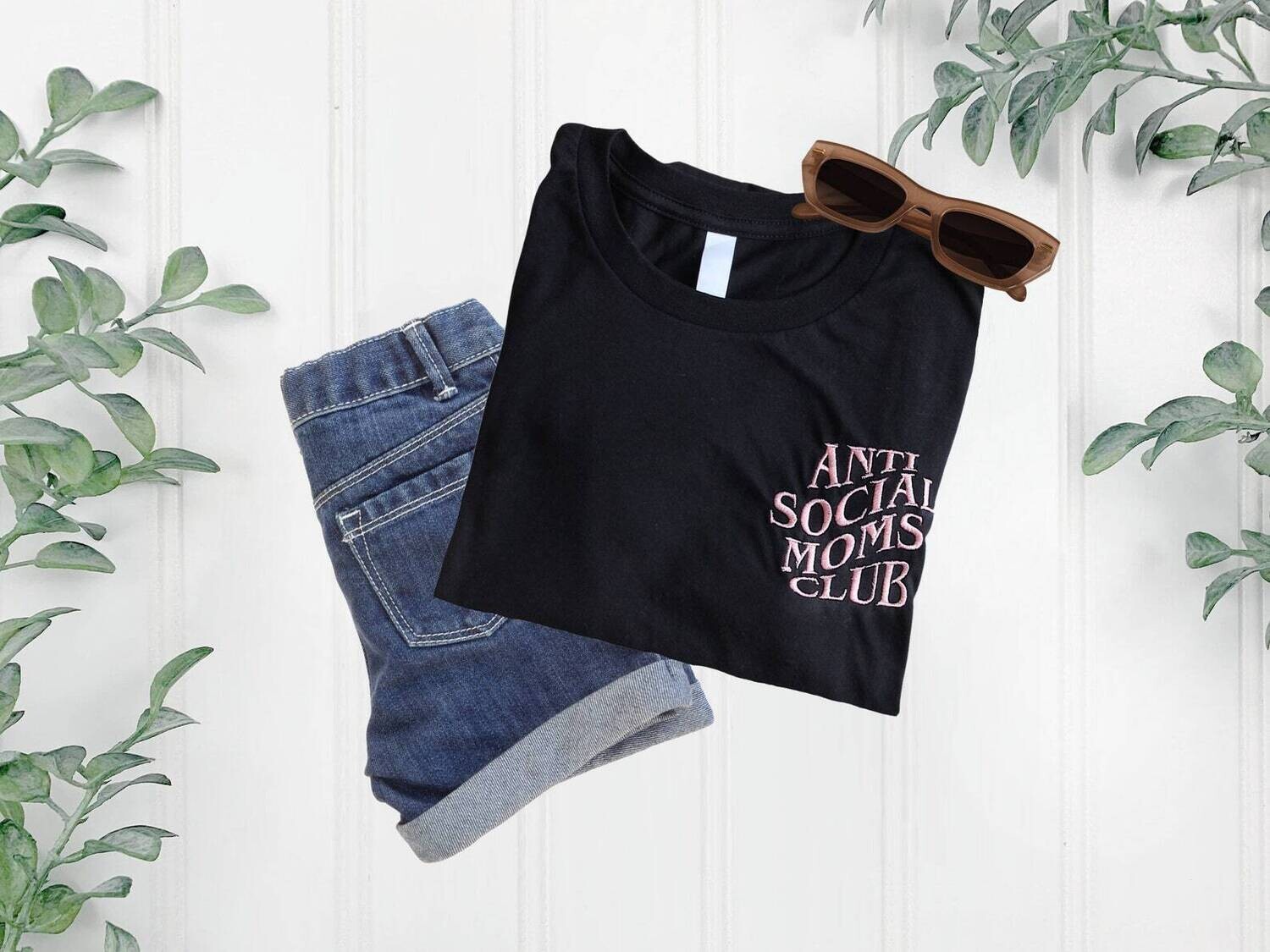 Adult Embroidered Tshirt, Anti Social Moms Club