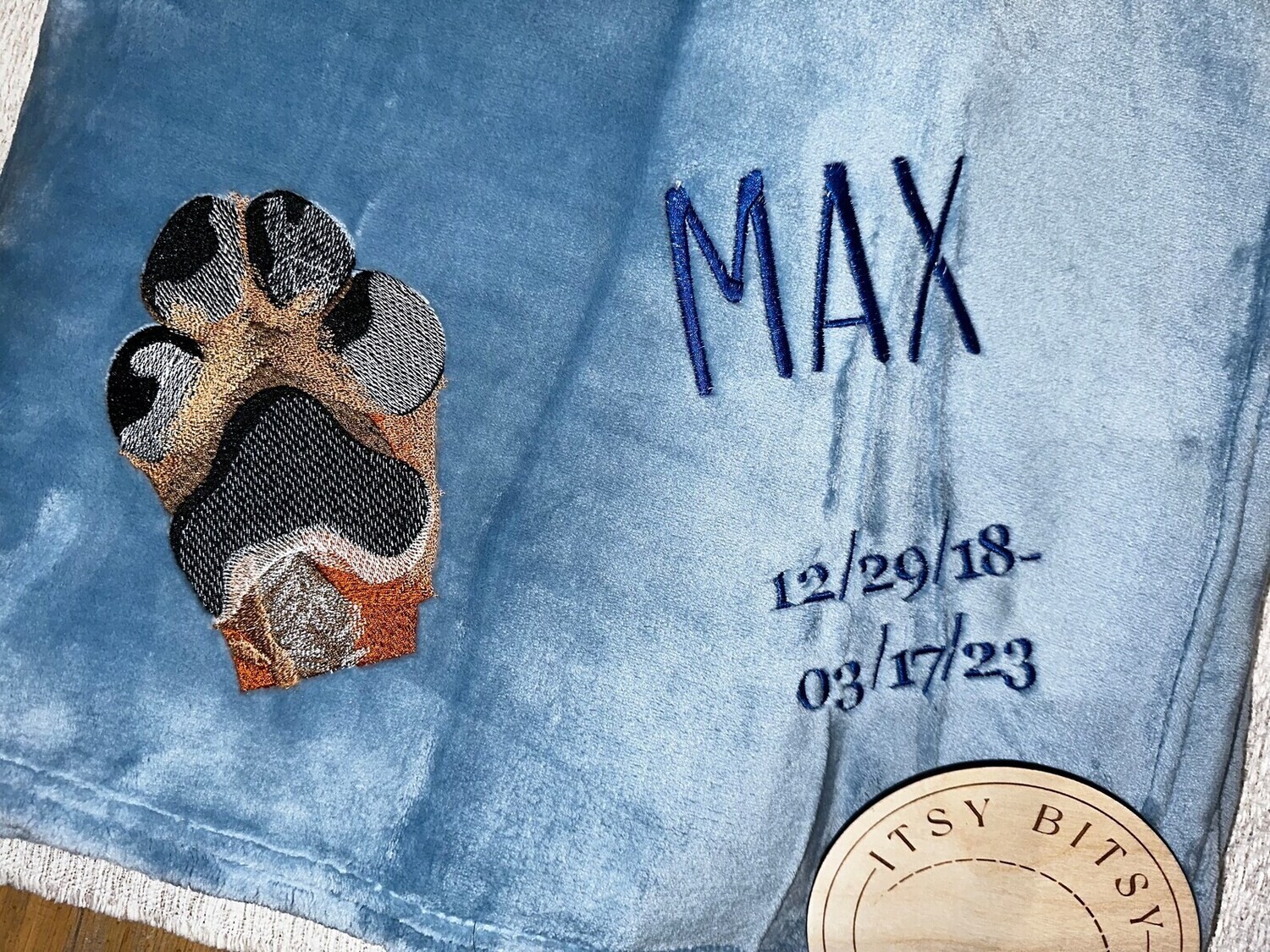 Pawprint Memorial Blanket, Fleece Embroidered Pet Blanket, Embroidered Fleece Blanket