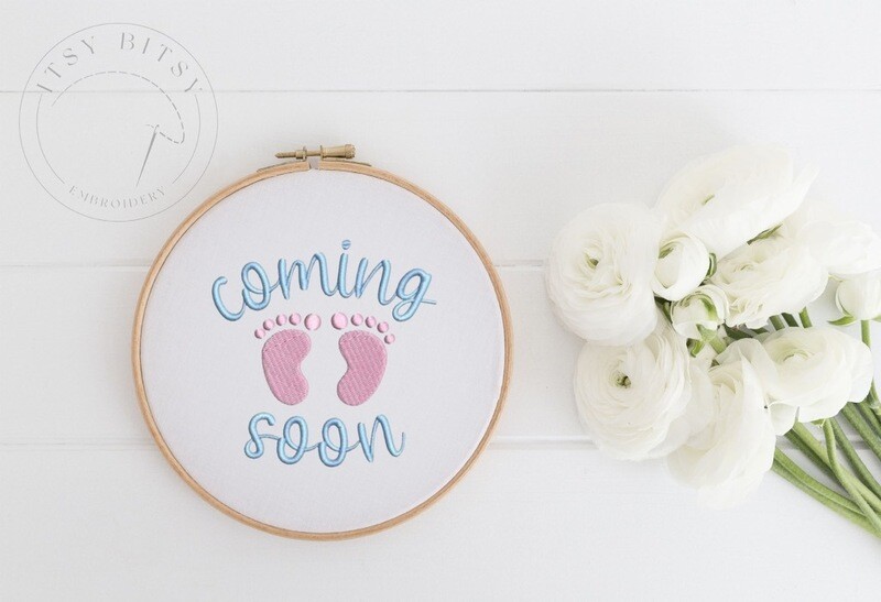Embroidered Hoop Design, Coming Soon Baby Announcement, Baby Announcement