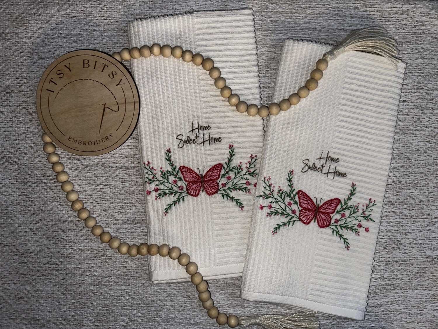 Home Sweet Home Butterfly Kitchen Towel, Embroidered Hand Towel