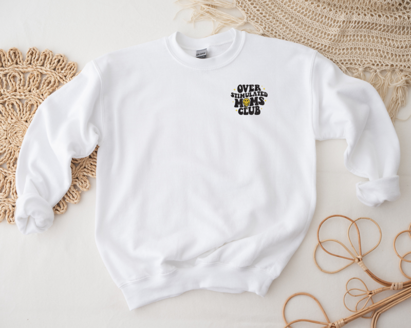 Adult Embroidered Sweatshirt, Overstimulated Moms Club Embroidered Sweatshirt