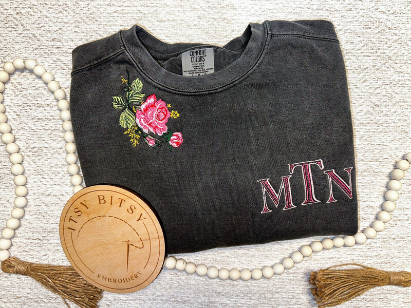 Rose Monogram Embroidered Adult Sweatshirt