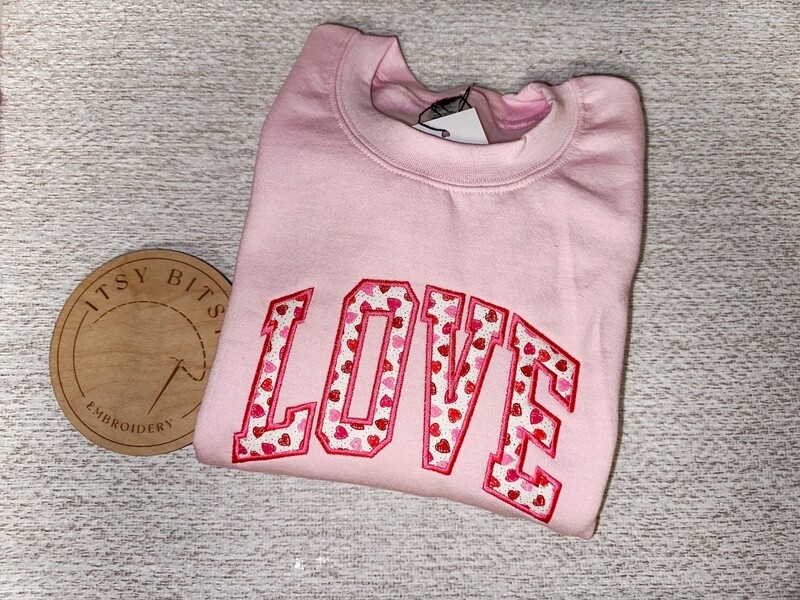 Love Applique Pink Adult Sweatshirt