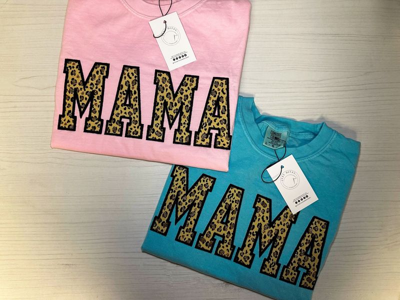 Adult Embroidered Tshirt, Mama Leopard Applique Embroidered T-shirt