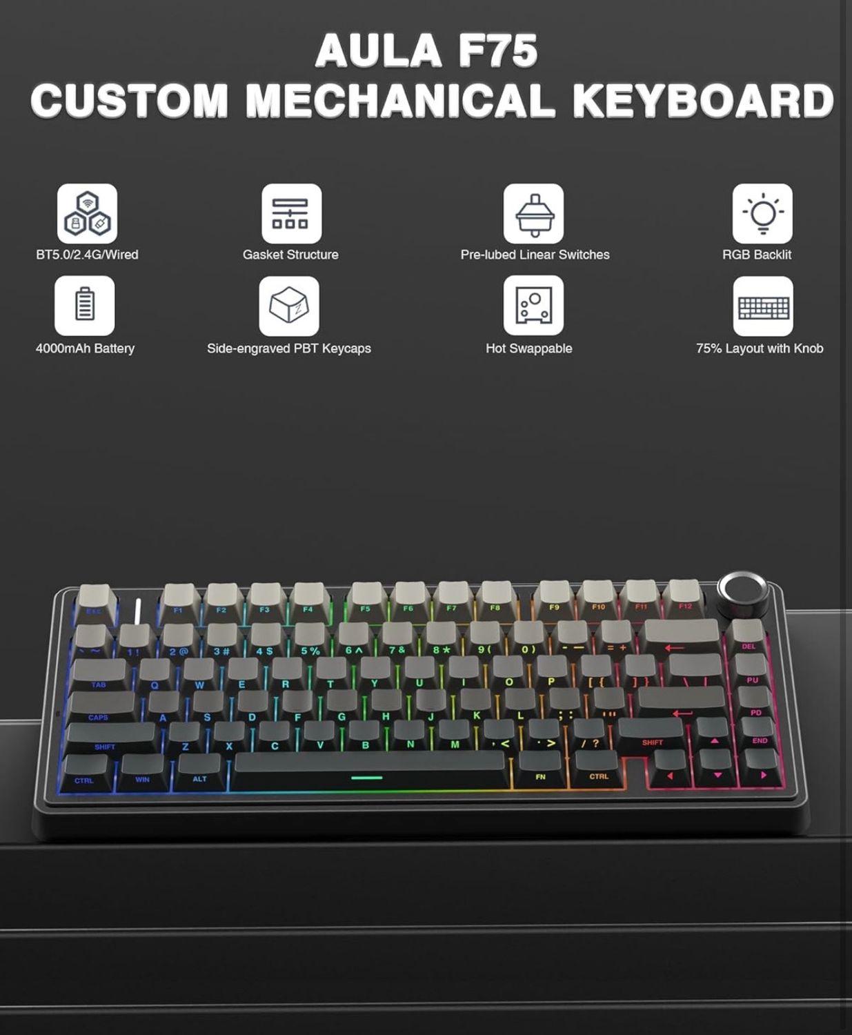 AULA F75 11箱 Amazon.com: EPOMAKER x Aula F75 Gasket Mechanical Keyboard, 75
