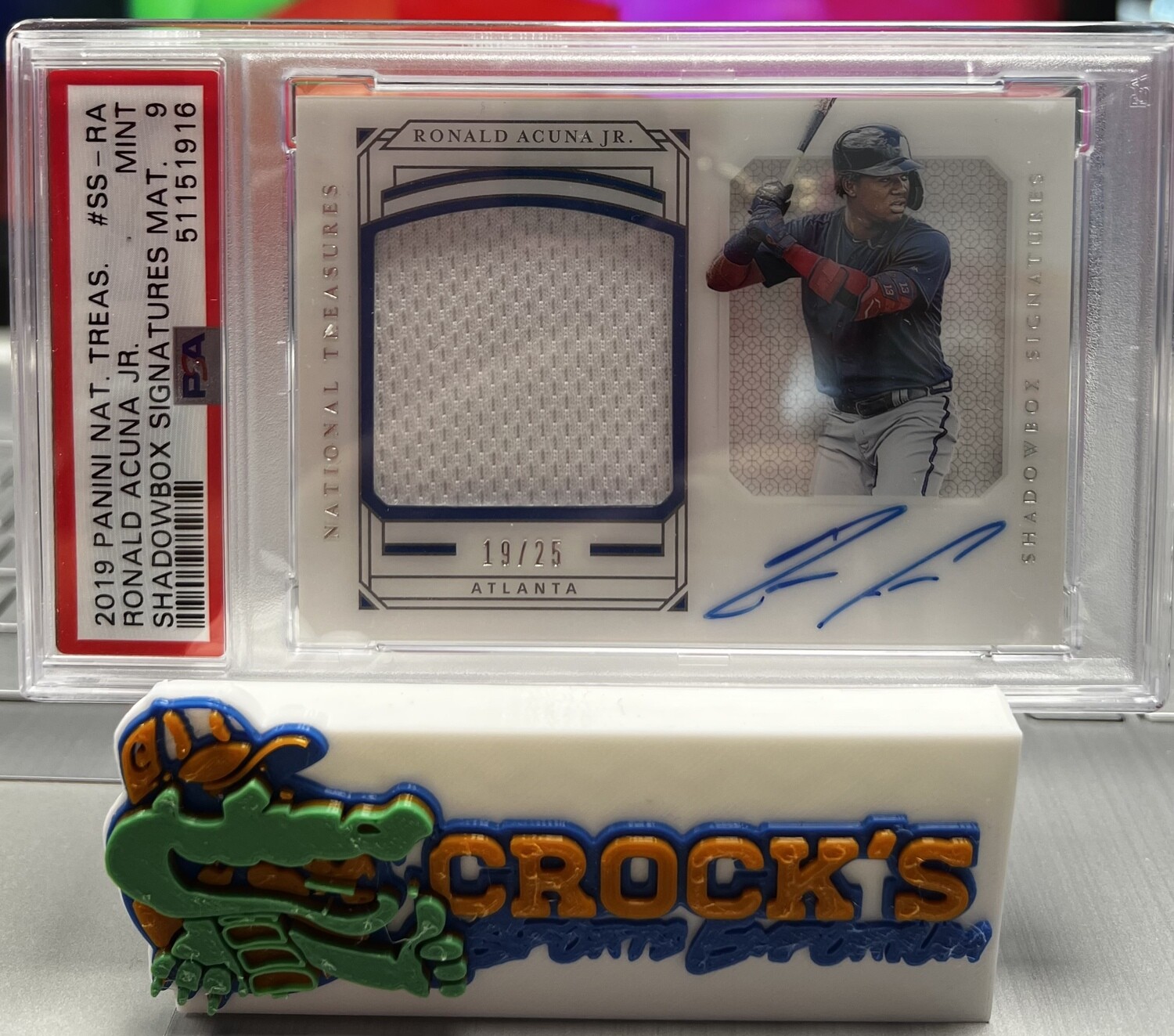 2019 Panini Nat. Treas.  RONALD ACUNA JR. Shadowbox Signatures PSA 9 Mint