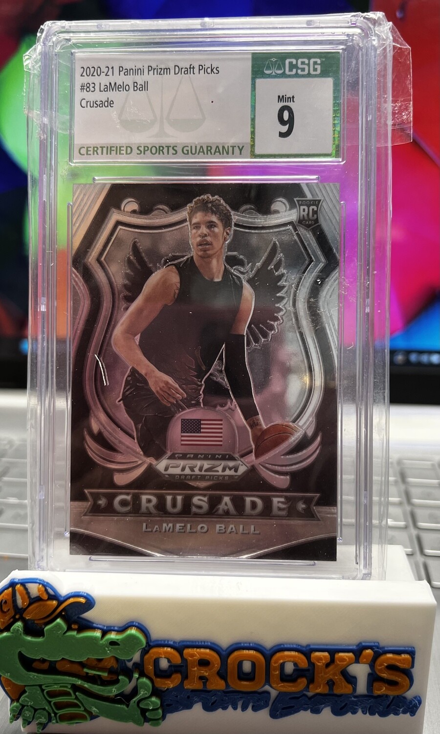 2020-21 Panini Prizm Draft Picks # 83 LAMELO BALL Crusade CSG 9 Mint