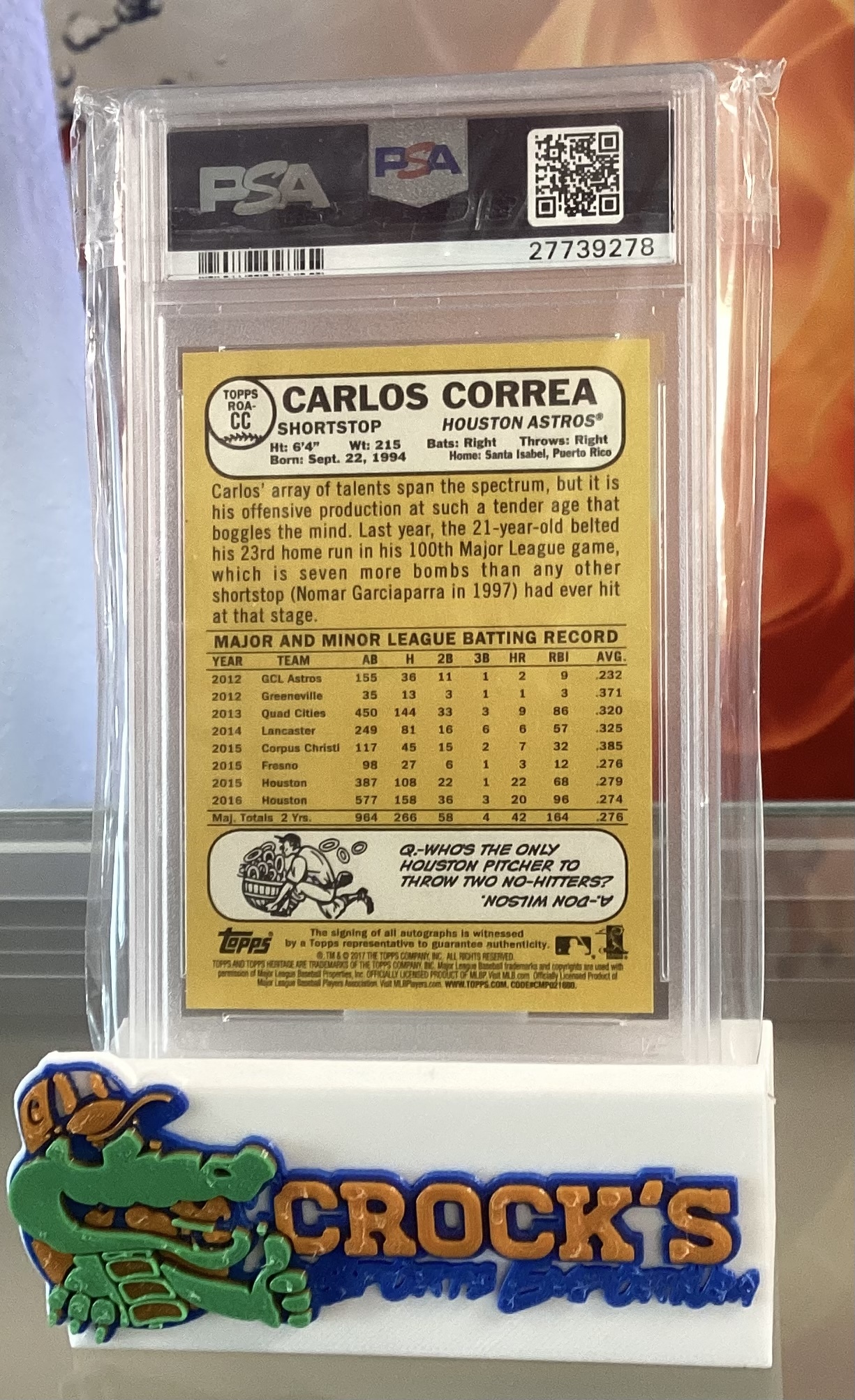 2017 Topps Heritage Real One Autograph CARLOS CORREA PSA 10 Pop 2 Auto RC