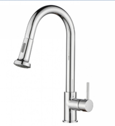 Round Chrome Pull Out Spray Kitchen Sink Mixer Tap, Colour: Chrome