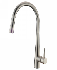 Round Pull Out Kitchen Sink Mixer Tap - A, Colour: Brushed Nickel
