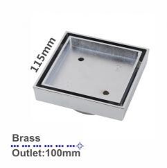 115*115mm Brass Tile Insert Floor Drain(100mm Outlet), Colour: Chrome
