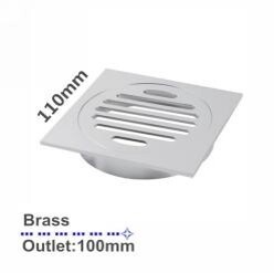 Square Brass Floor Waste (100mm Outlet), Colour: Chrome