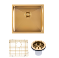304 Stainless Steel PVD Coating Single Bowl Kitchen Sink(Round Edges,with Bottom Tray), Colour: Brushed Gold, Size: 500*440*230mm