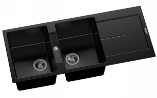 Carysil Double Bowls with Drainer Granite Kitchen Sink 1160*500mm, Colour: Black