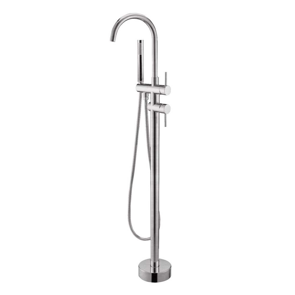 Round Freestanding Bath Mixer With Handheld Shower, Colour: Chrome
